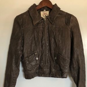 Seven For All Mankind Brown Leather Bomer Jacket
